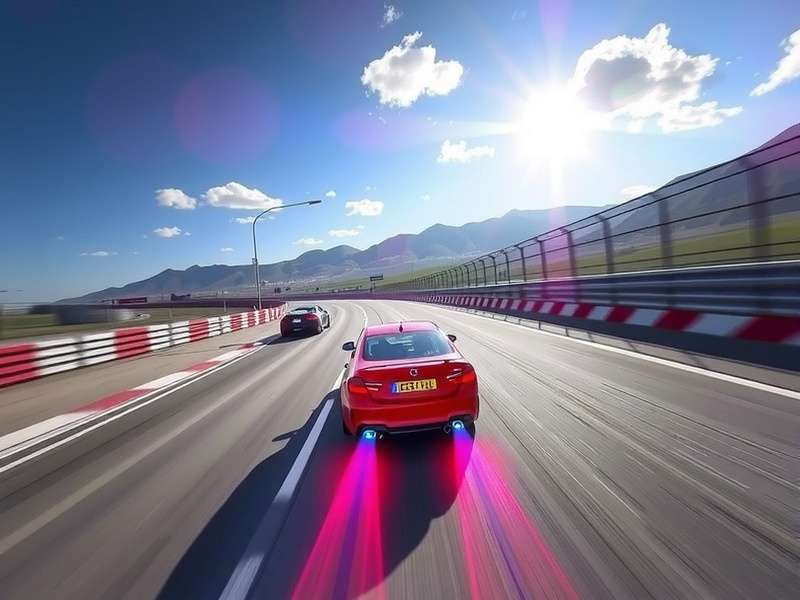 Real Racing 3 gameplay screenshot showing a high-speed race at sunset