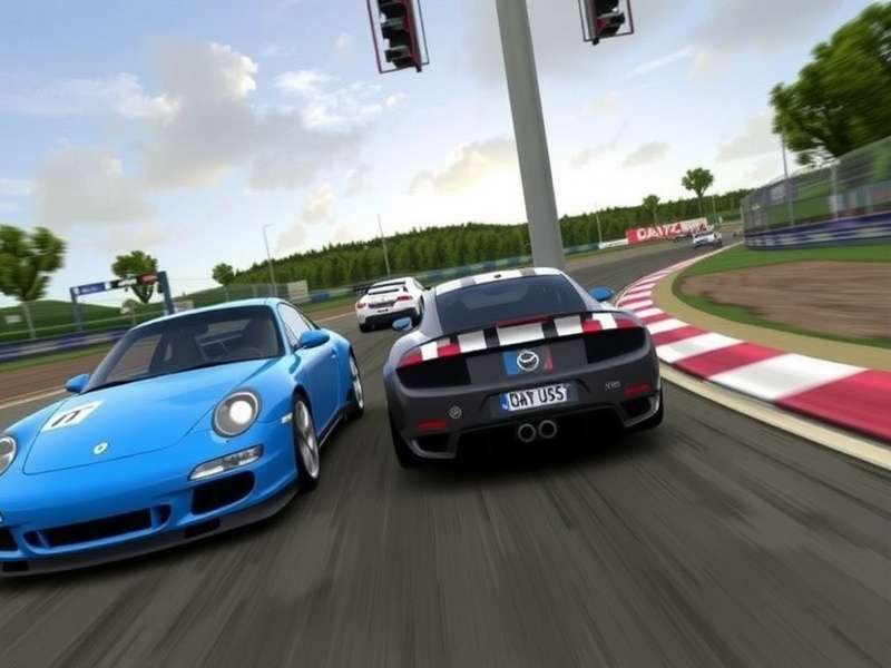 Real Racing 3 gameplay on PC screen with steering wheel