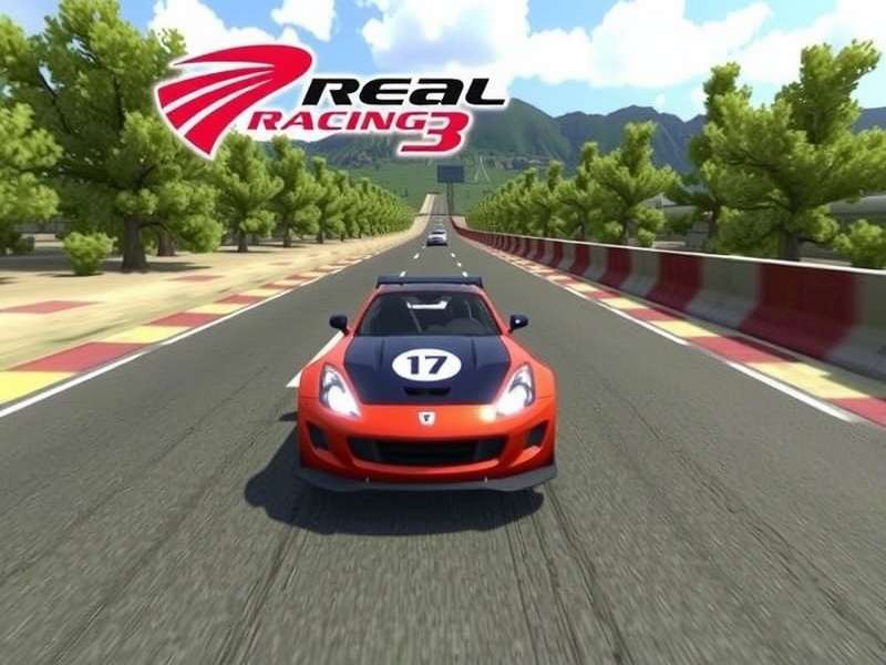 Real Racing 3 gameplay screenshot showing high-speed cars on Indian-themed track